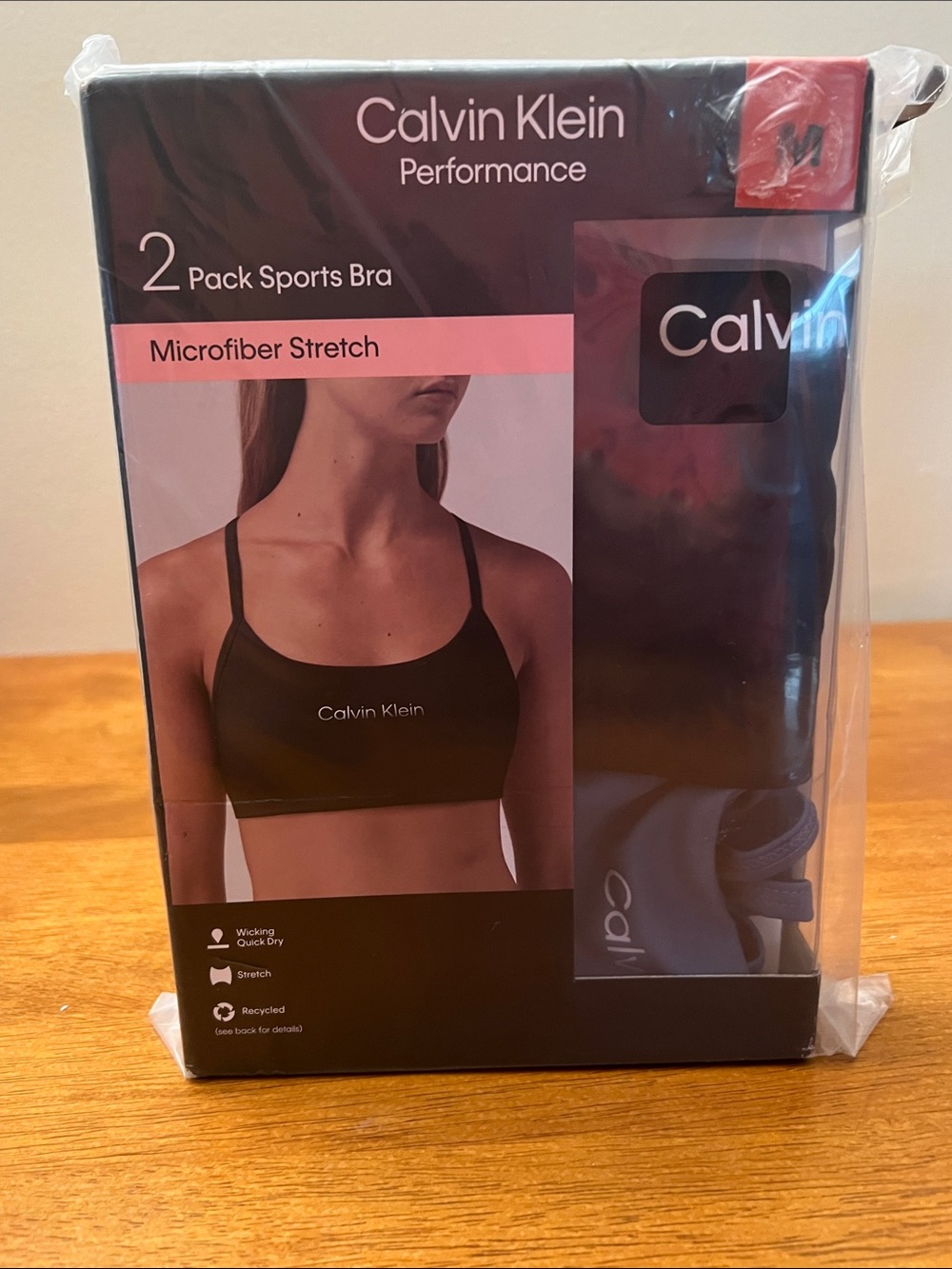 Calvin Klein Performance Black Microfiber Stretch 2-Pack Sports Bras Size MEDIUM